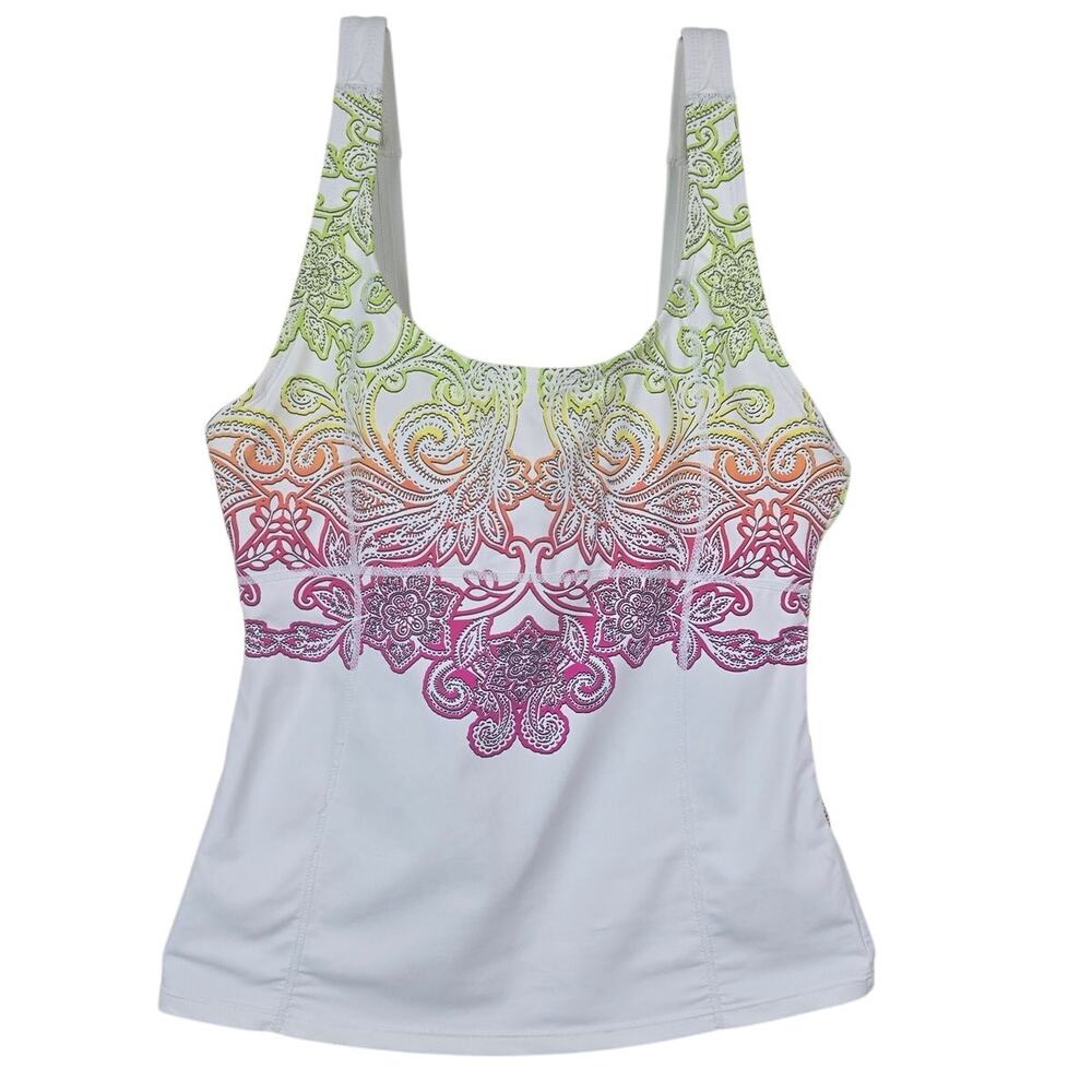 Athleta Colorful Leaf Floral Bult in Wire Bra Athletic Women's Tank Top M